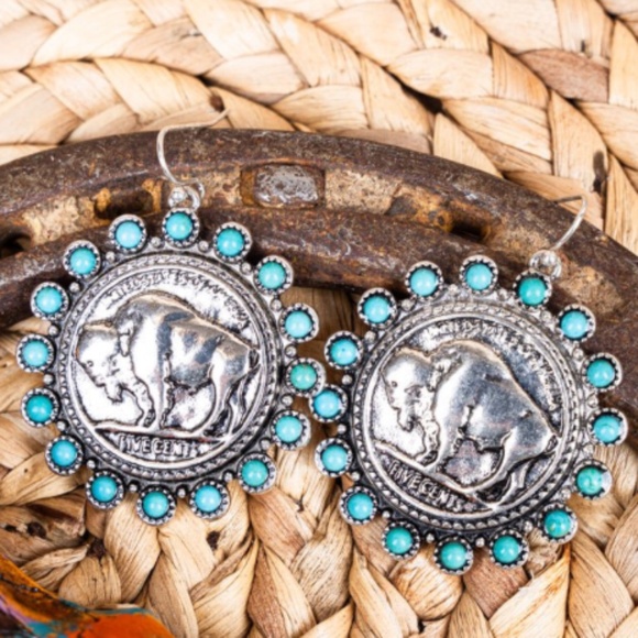 Tipi Sunset Ridge Turquoise Buffalo Nickel Earrings - Picture 1 of 1